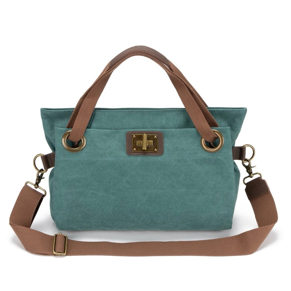 Elegant Teal and Brown Shoulder Bag